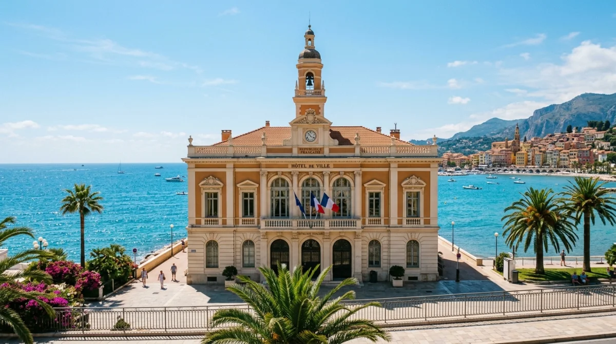 Hôtel de ville de Menton, siège du maire, sur le front de mer méditerranéen.