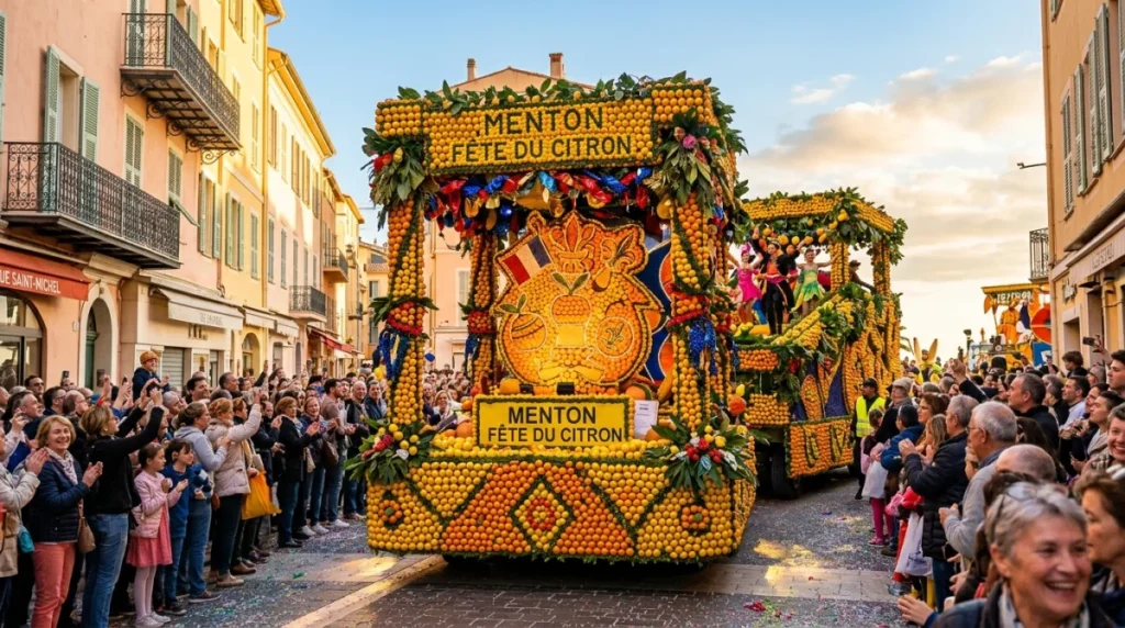 Char festif décoré de citrons à la Fête du Citron de Menton 2026.