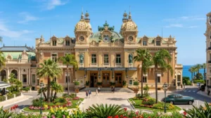 Façade majestueuse et dorée du Casino de Monte-Carlo, un lieu incontournable à visiter lors de votre séjour à Monaco.