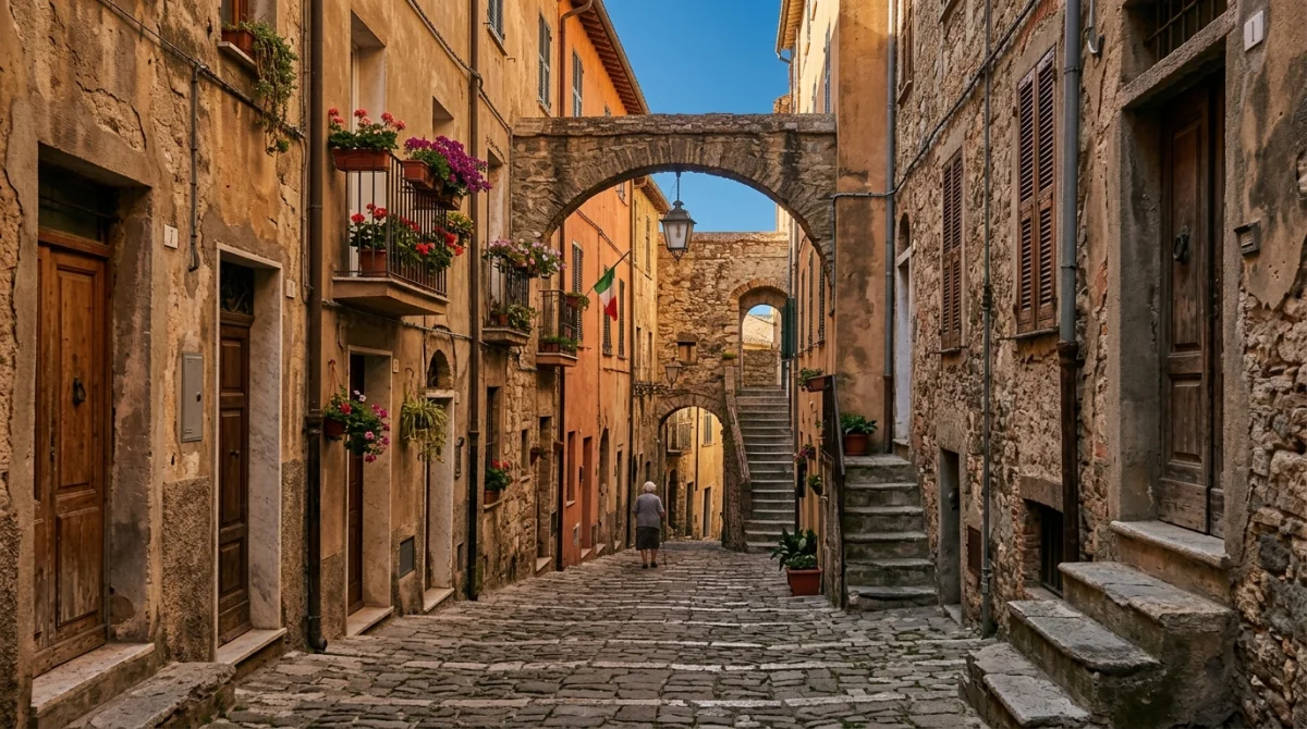 Ruelle médiévale pittoresque en pierre dans le quartier historique de La Pigna, une activité incontournable à Sanremo.