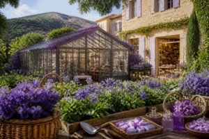 La Bastide aux Violettes et sa serre fleurie, au cœur d’un domaine provençal de Tourrettes-sur-Loup