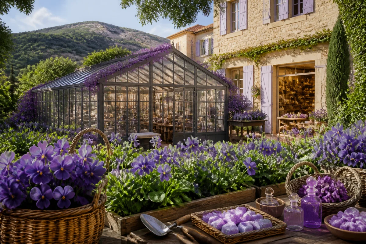 La Bastide aux Violettes et sa serre fleurie, au cœur d’un domaine provençal de Tourrettes-sur-Loup