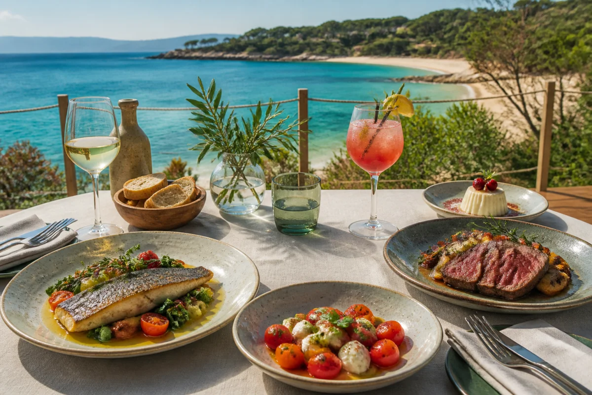 Calamia Plage 06, restaurant en bord de mer avec cuisine méditerranéenne, plats frais et terrasse face à la plage