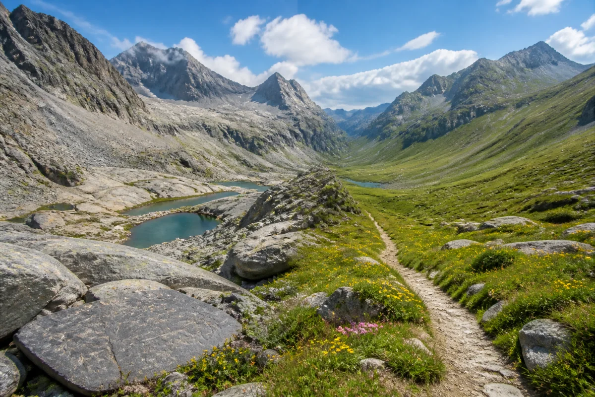 Panorama comparatif de la vallée des Merveilles et de Fontanalba, entre dalles rocheuses, lacs alpins et prairies verdoyantes